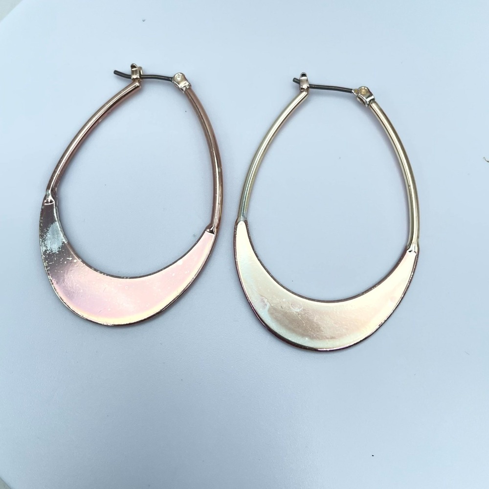 Contemporary Silver-Tone Classic Inlay Teardrop Hoop Hinged Clasp Earrings